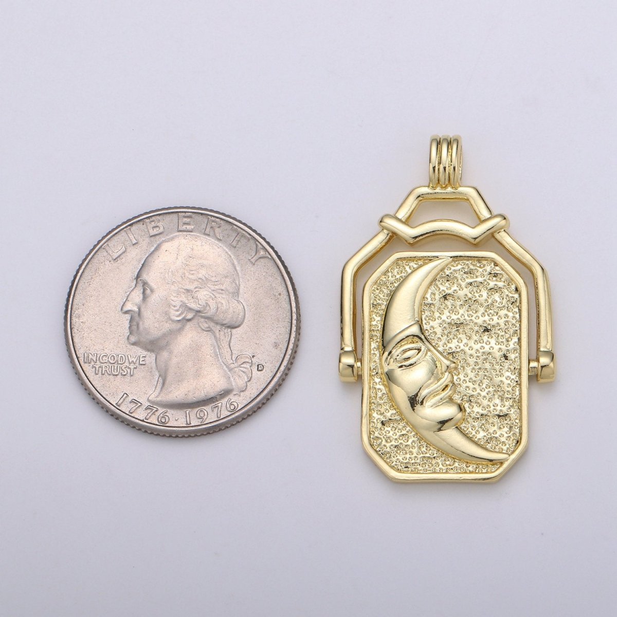 14K Gold Filled Celestial Charm Sun Moon Pendant Double Sided Pendant Celestial Jewelry Reversible Necklace Component Supply J-059