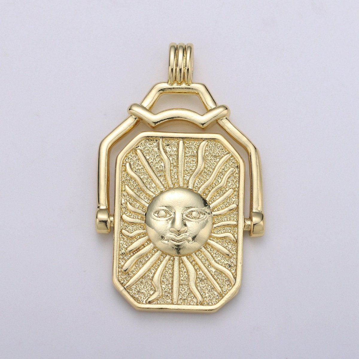 14K Gold Filled Celestial Charm Sun Moon Pendant Double Sided Pendant Celestial Jewelry Reversible Necklace Component Supply J-059