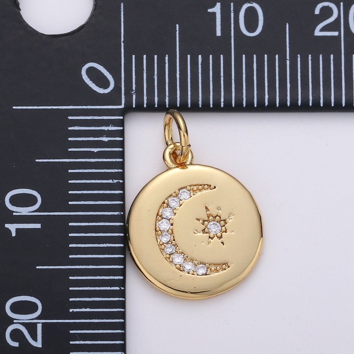 14k Gold Filled Celestial Disc Pendant Micro Pave Moon Pendant Star Charm for Necklace Bracelet Component D-104