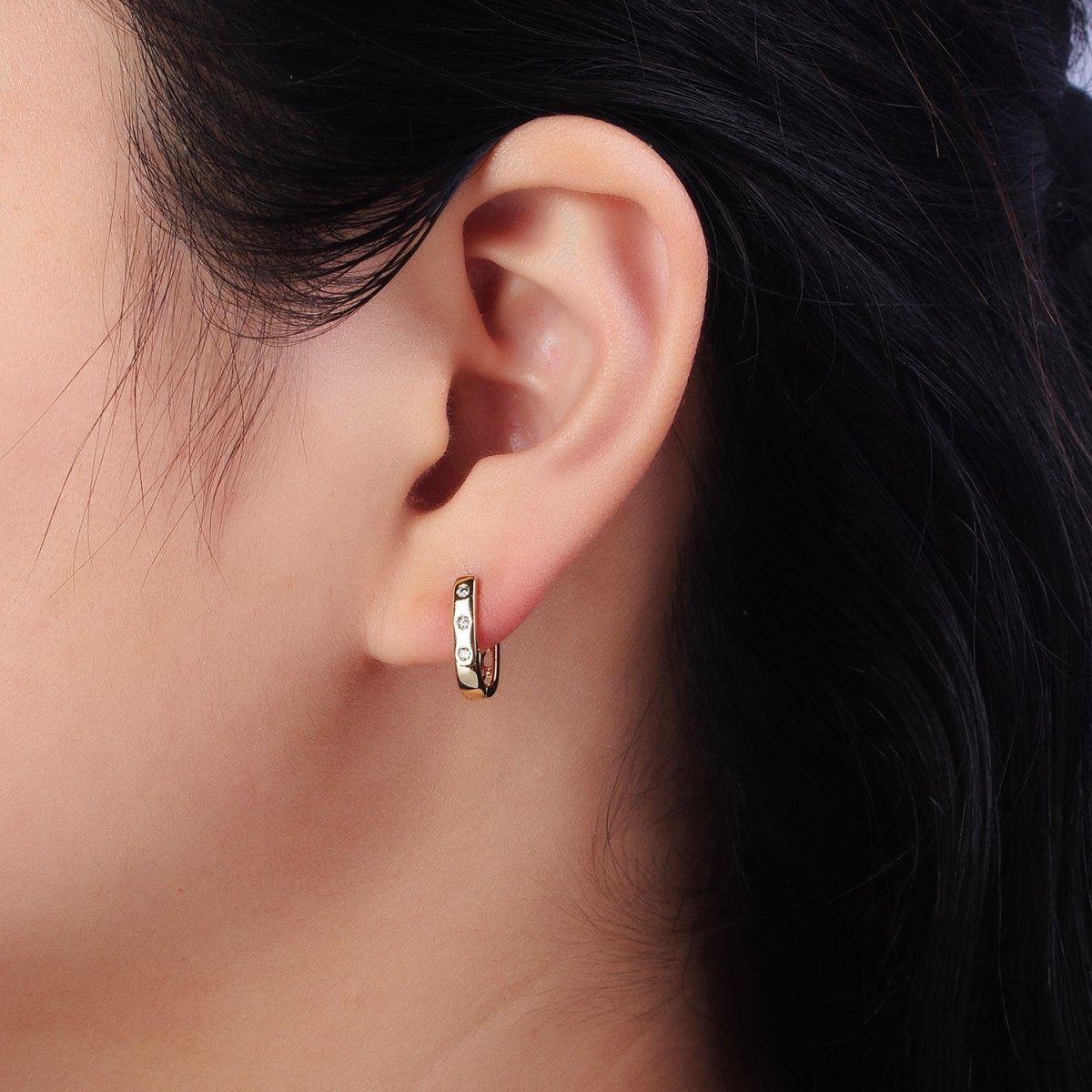 14K Gold Filled Celestial Sun Star Clear CZ Dotted 13.5mm Oblong Earrings | AB418