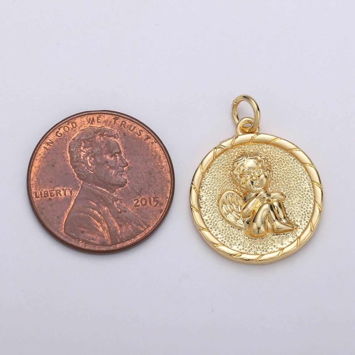 14K Gold Filled Cherub pendant - Little Angel- Necklace Charm - Coin Disc Charm- gift for Daughter- Jewelry Findings - Charm For Necklace D-718