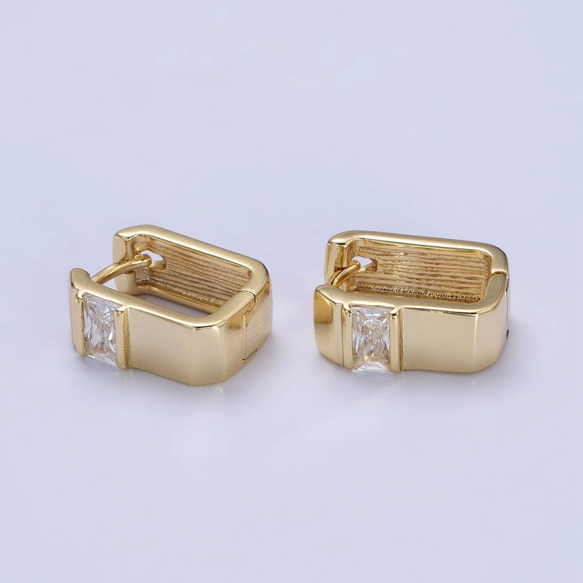 14K Gold Filled Clear Baguette CZ Wide U-Shaped Hoop Earrings | AB234