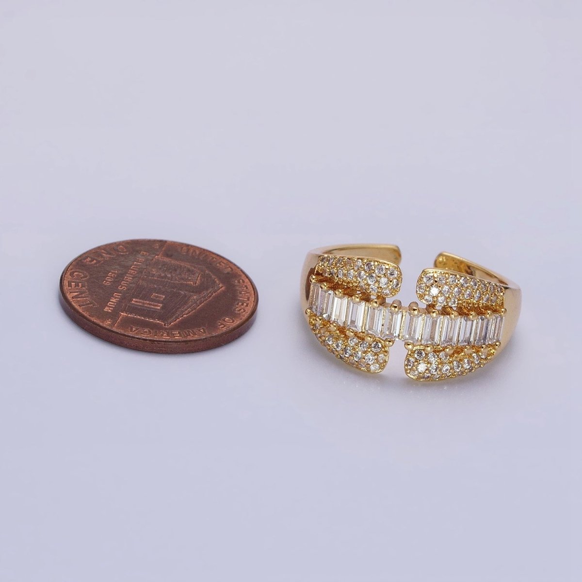 14K Gold Filled Clear Baguette Micro Paved CZ Claw Ring in Gold & Silver | O-1557 O-1558