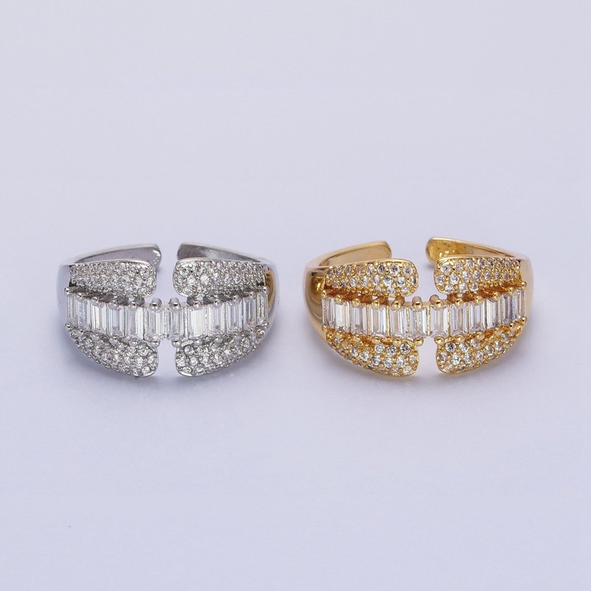 14K Gold Filled Clear Baguette Micro Paved CZ Claw Ring in Gold & Silver | O-1557 O-1558