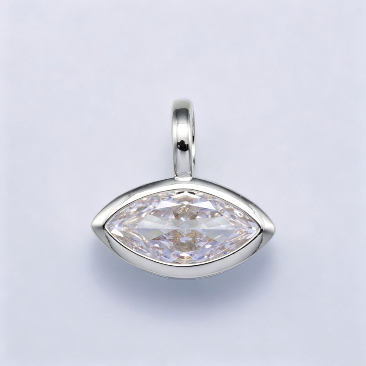 14K Gold Filled Clear Baguette, Oval, Marquise CZ Bezel Collar Chain Pendant in Gold & Silver | Charms-00750 ~ Charms-00752