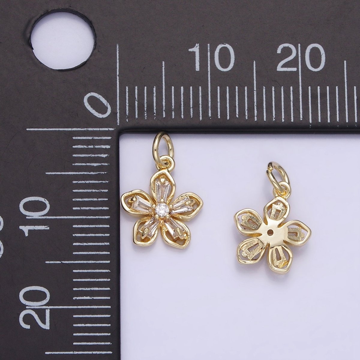 14K Gold Filled 10mm Clear CZ Baguette Petal Flower Mini Charm | AG727 Charms-01523
