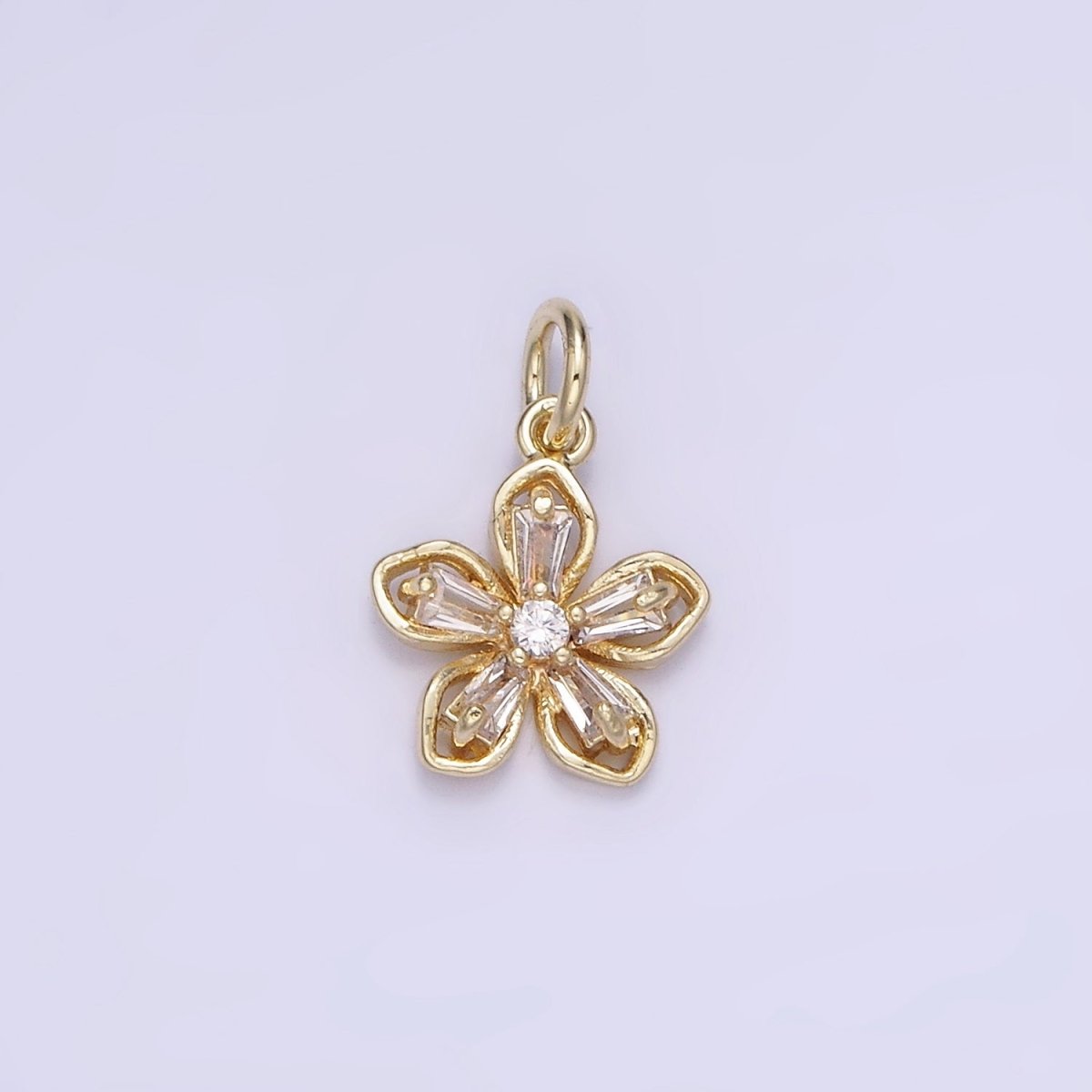 14K Gold Filled 10mm Clear CZ Baguette Petal Flower Mini Charm | AG727 Charms-01523