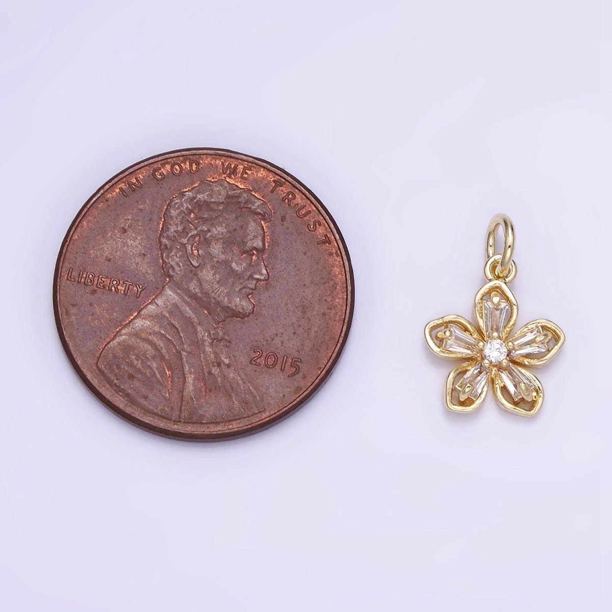 14K Gold Filled 10mm Clear CZ Baguette Petal Flower Mini Charm | AG727 Charms-01523