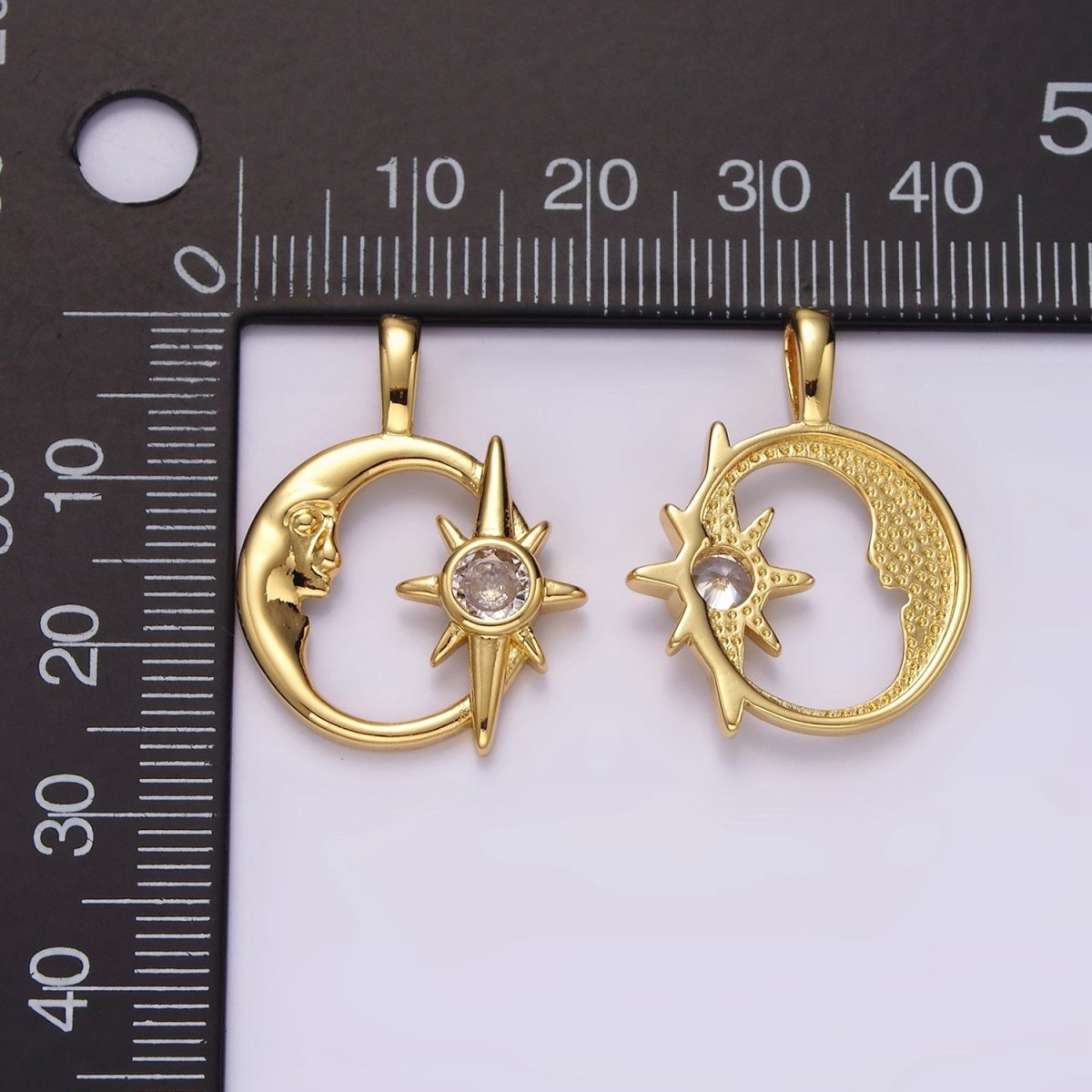14K Gold Filled Clear CZ Celestial Star Crescent Moon Open Pendant | AA685
