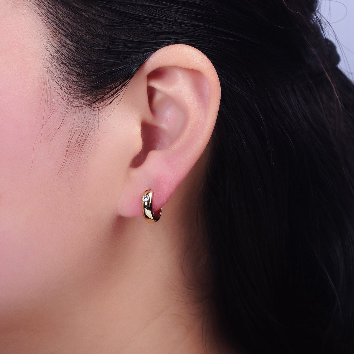14K Gold Filled Clear CZ Dotted 12mm Cartilage Huggie Earrings | AD1426