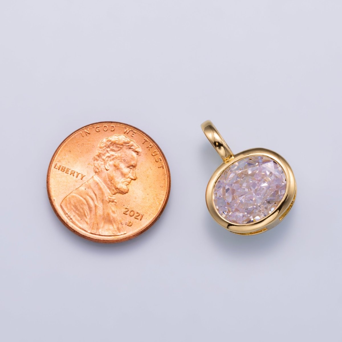 14K Gold Filled Clear Baguette, Oval, Marquise CZ Bezel Collar Chain Pendant in Gold & Silver | Charms-00750 ~ Charms-00752