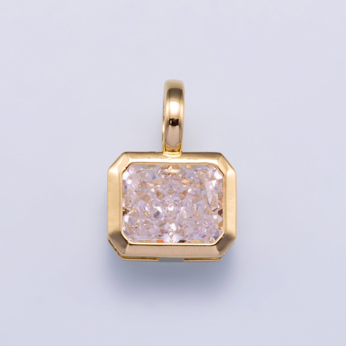 14K Gold Filled Clear Baguette, Oval, Marquise CZ Bezel Collar Chain Pendant in Gold & Silver | Charms-00750 ~ Charms-00752