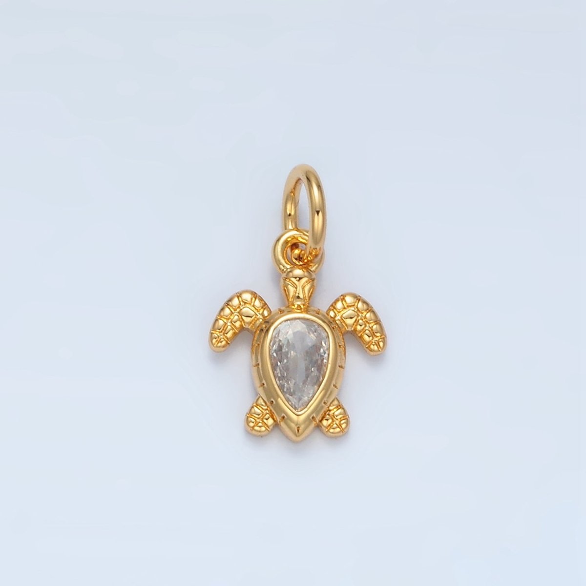 14K Gold Filled Clear CZ Tortoise Turtle Sea Animal Charm | AG887