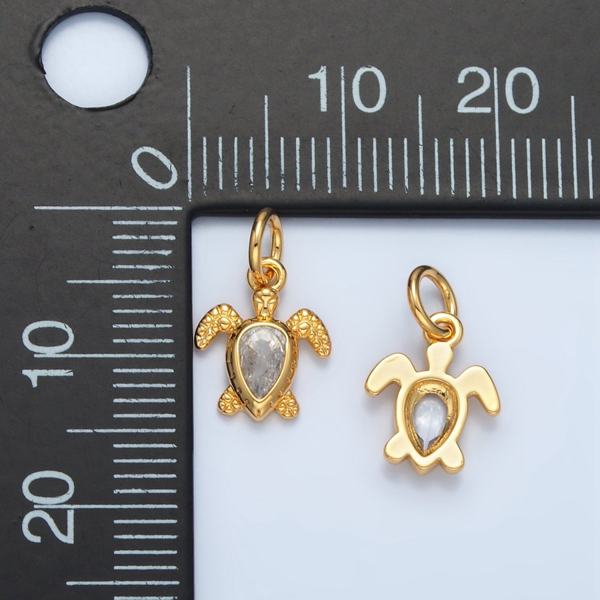 14K Gold Filled Clear CZ Tortoise Turtle Sea Animal Charm | AG887