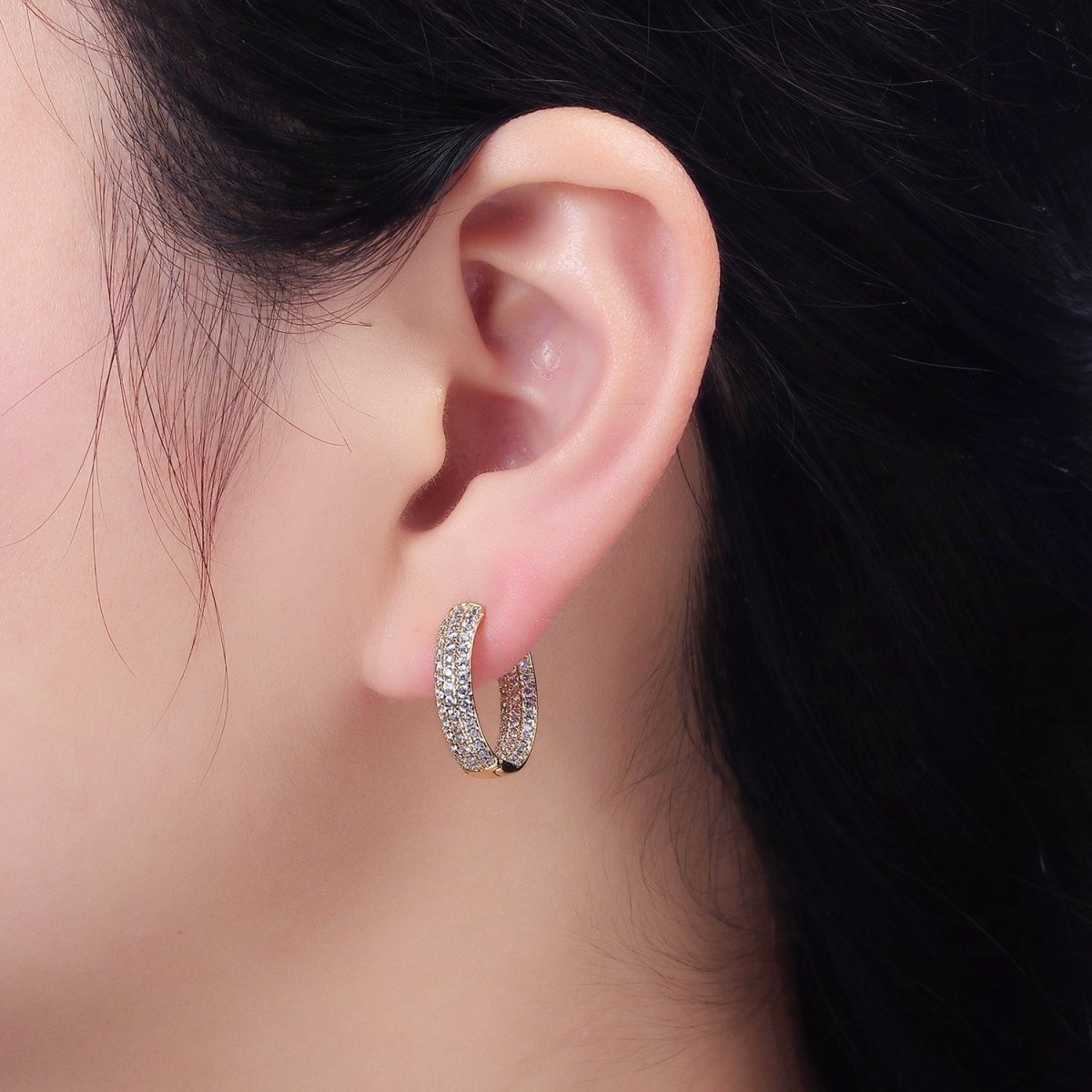 14K Gold Filled Clear Micro Paved CZ Front-Facing 18mm Hoop Earrings | AD-428
