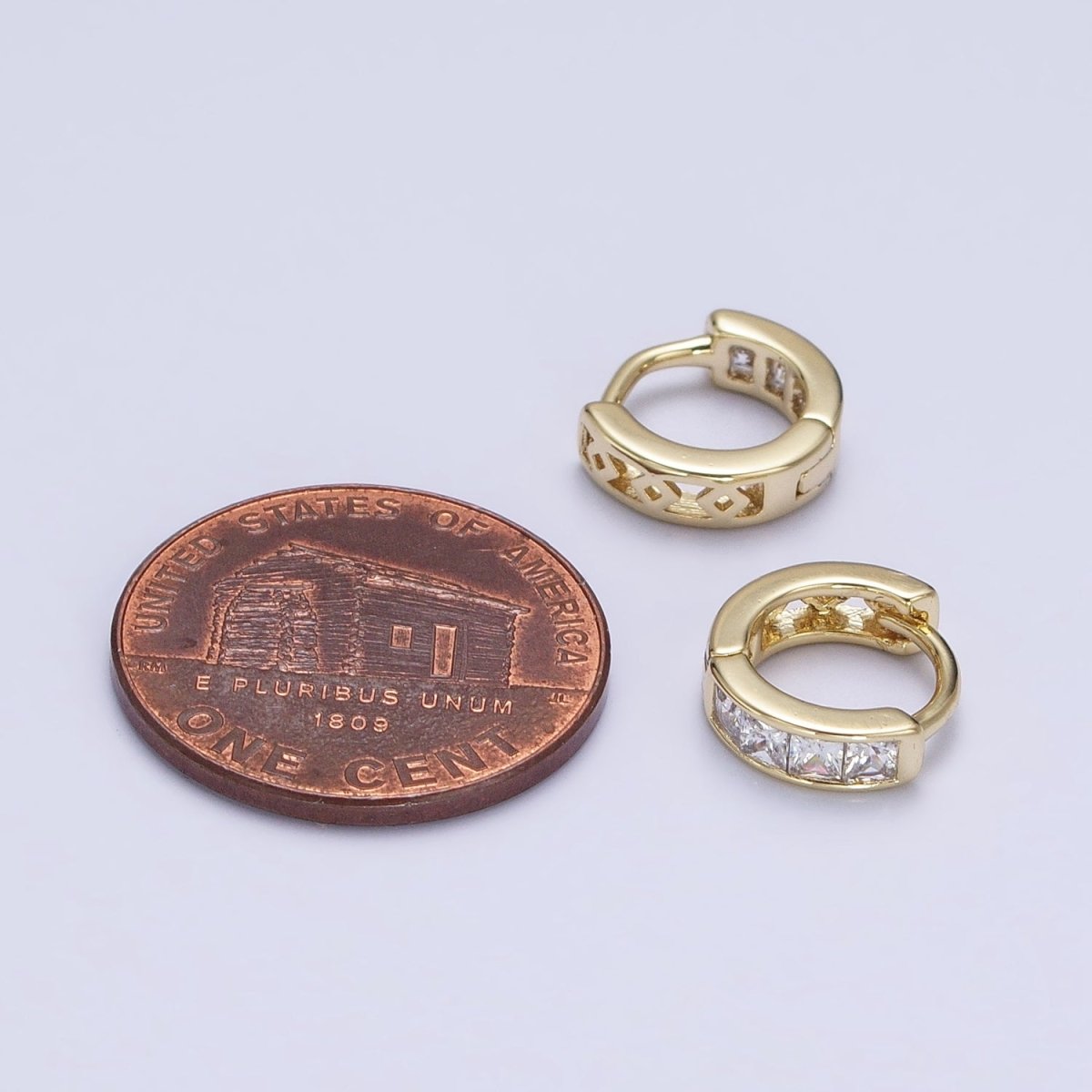 14K Gold Filled Clear Square CZ 10mm Cartilage Huggie Earrings in Gold & Silver | AD1325 AD1326