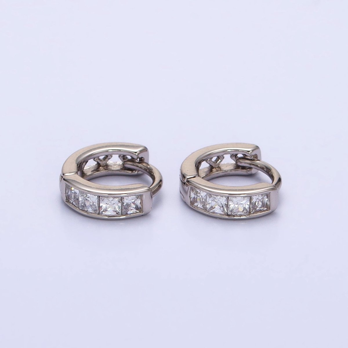 14K Gold Filled Clear Square CZ 10mm Cartilage Huggie Earrings in Gold & Silver | AD1325 AD1326