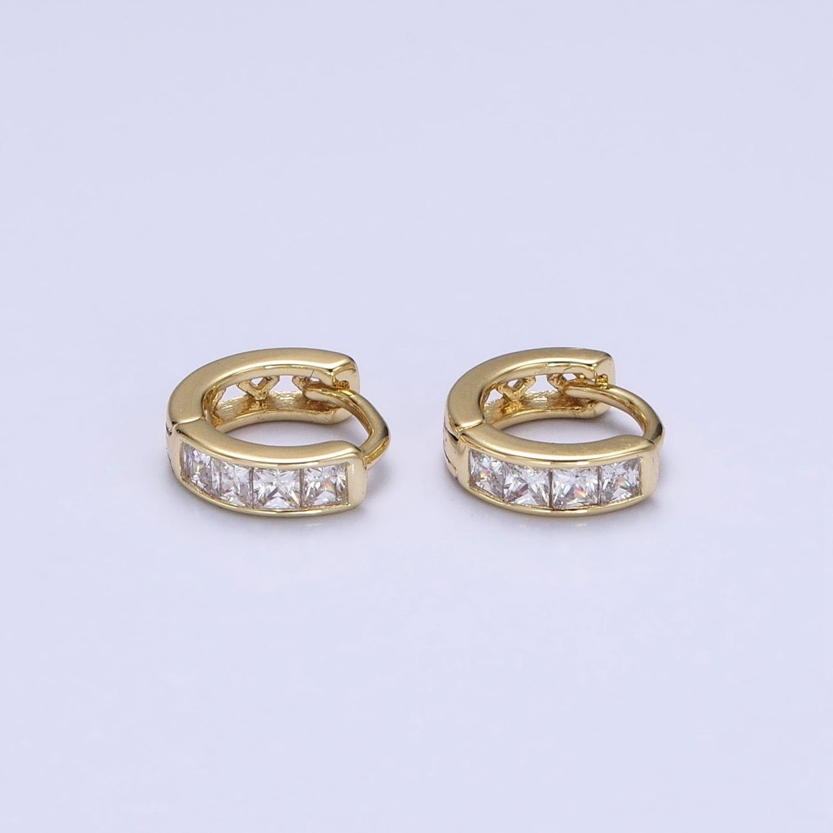 14K Gold Filled Clear Square CZ 10mm Cartilage Huggie Earrings in Gold & Silver | AD1325 AD1326