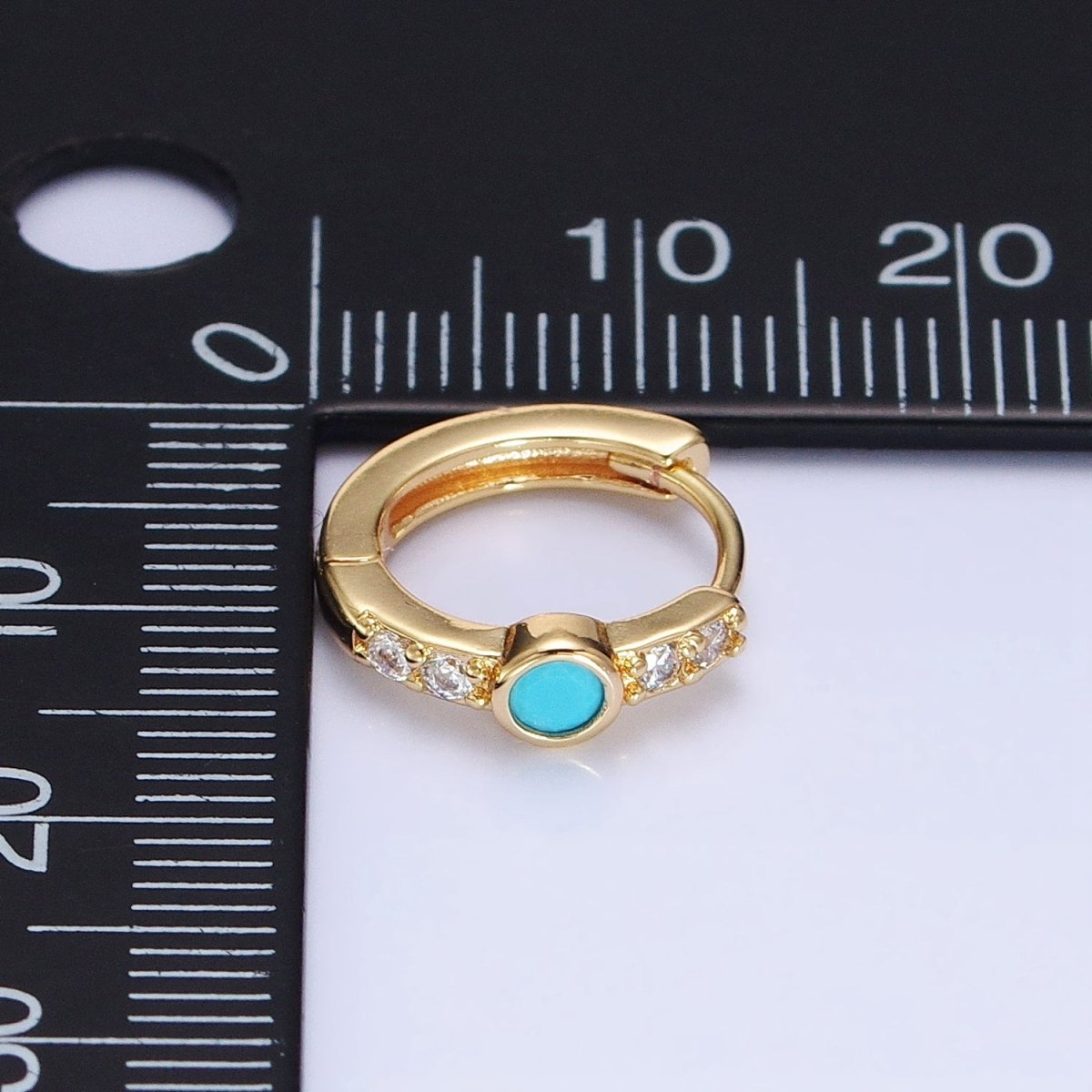 14K Gold Filled Clear, Turquoise Round Micro Paved CZ 13mm Cartilage Huggie Earrings in Gold & Silver | AB904 AB907 AB648 AE774