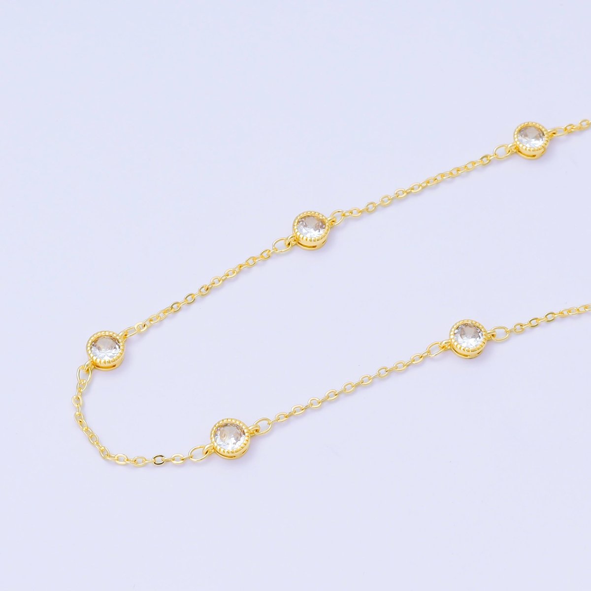 14k Gold Filled CZ Satellites Chain by Yard Wholesale Gold Station Chain CZ Bezel Cut Chain for Jewelry Making | ROLL-782