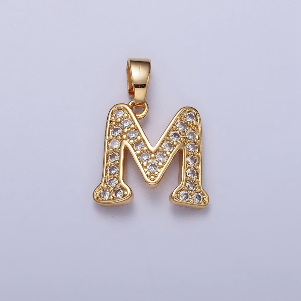 14K Gold Filled Dainty Initial Letter Script A-Z Micro Paved CZ Personalized Pendant | A-429-A-441