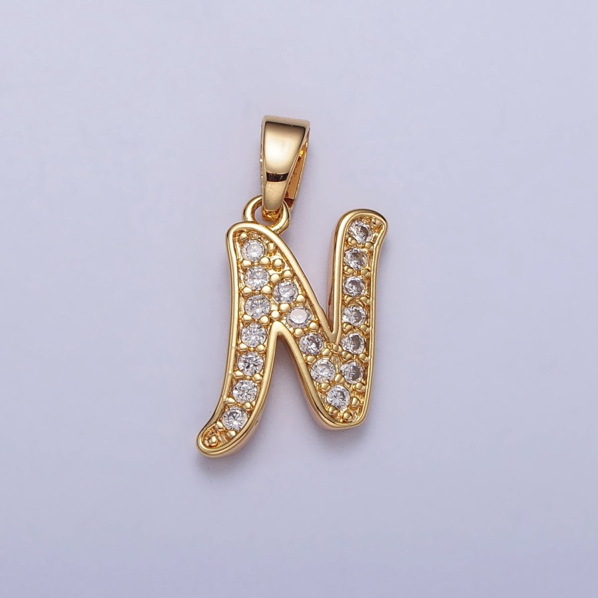 14K Gold Filled Dainty Initial Letter Script A-Z Micro Paved CZ Personalized Pendant | A-429-A-441