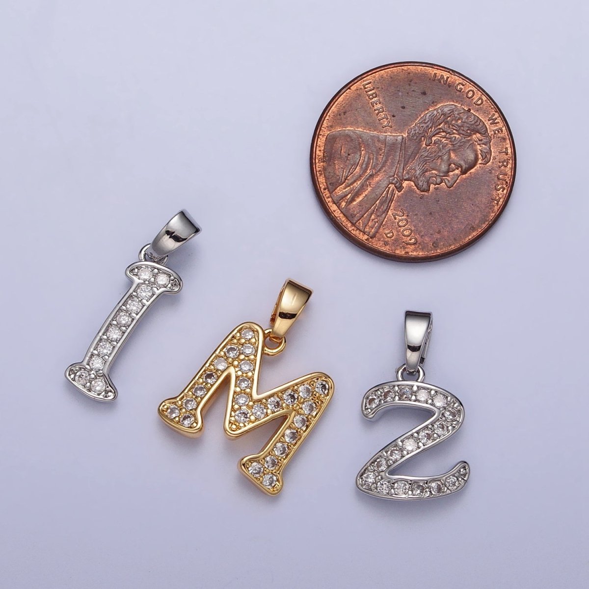 14K Gold Filled Dainty Initial Letter Script A-Z Micro Paved CZ Personalized Pendant | A-429-A-441