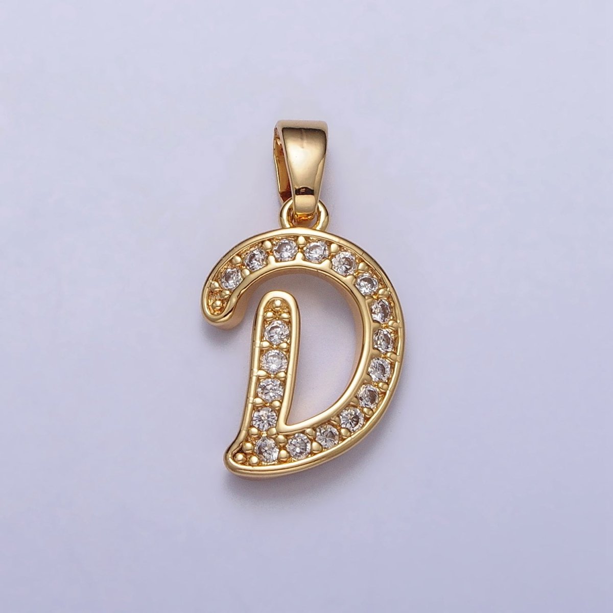 14K Gold Filled Dainty Initial Letter Script A-Z Micro Paved CZ Personalized Pendant | A-429-A-441
