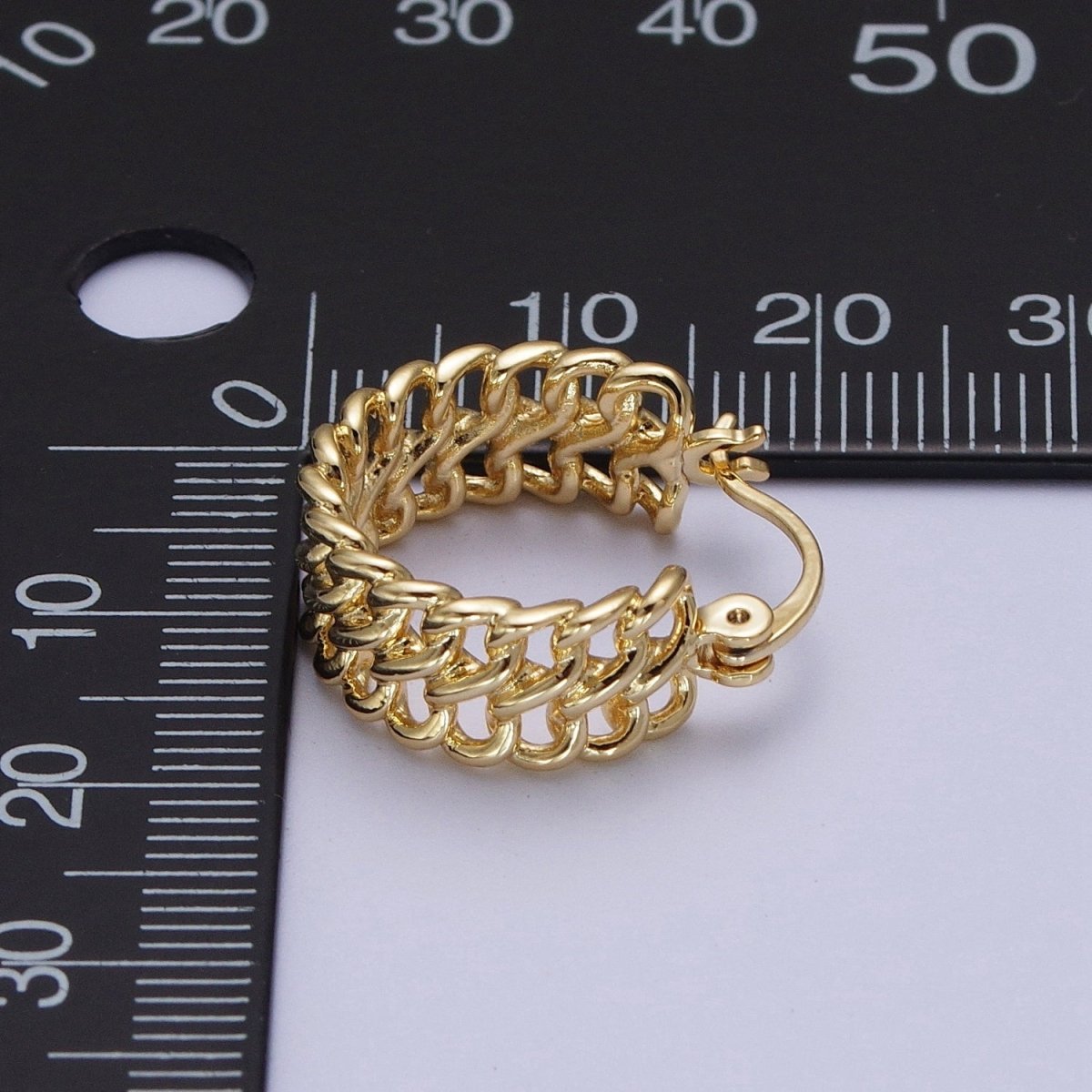 14K Gold Filled Double Curb Chain Link Hoop Statement Earrings | AD-011