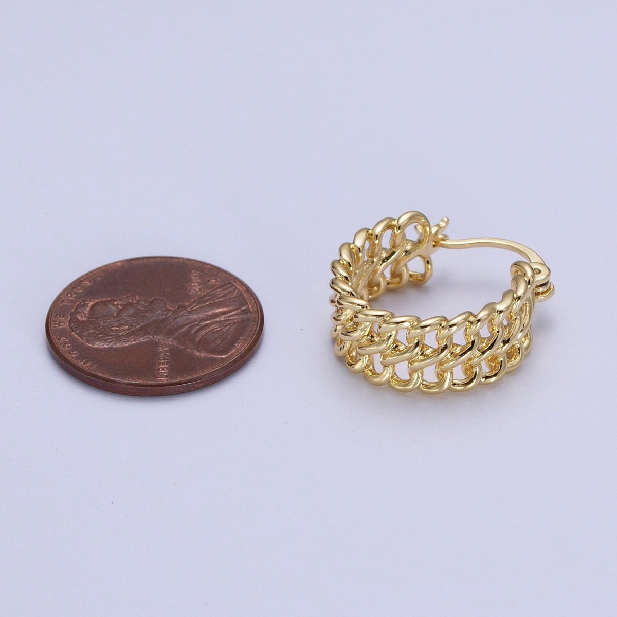 14K Gold Filled Double Curb Chain Link Hoop Statement Earrings | AD-011