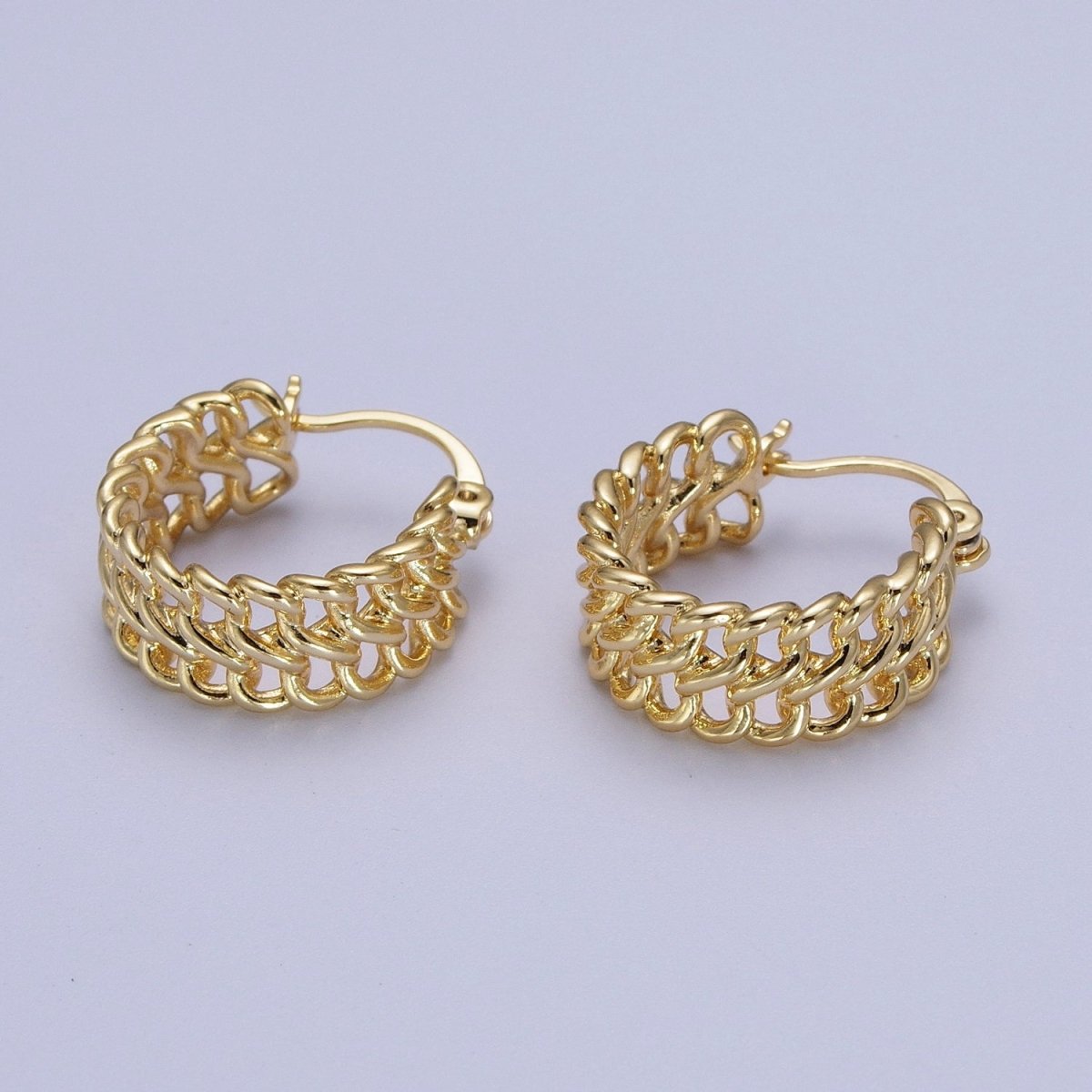 14K Gold Filled Double Curb Chain Link Hoop Statement Earrings | AD-011