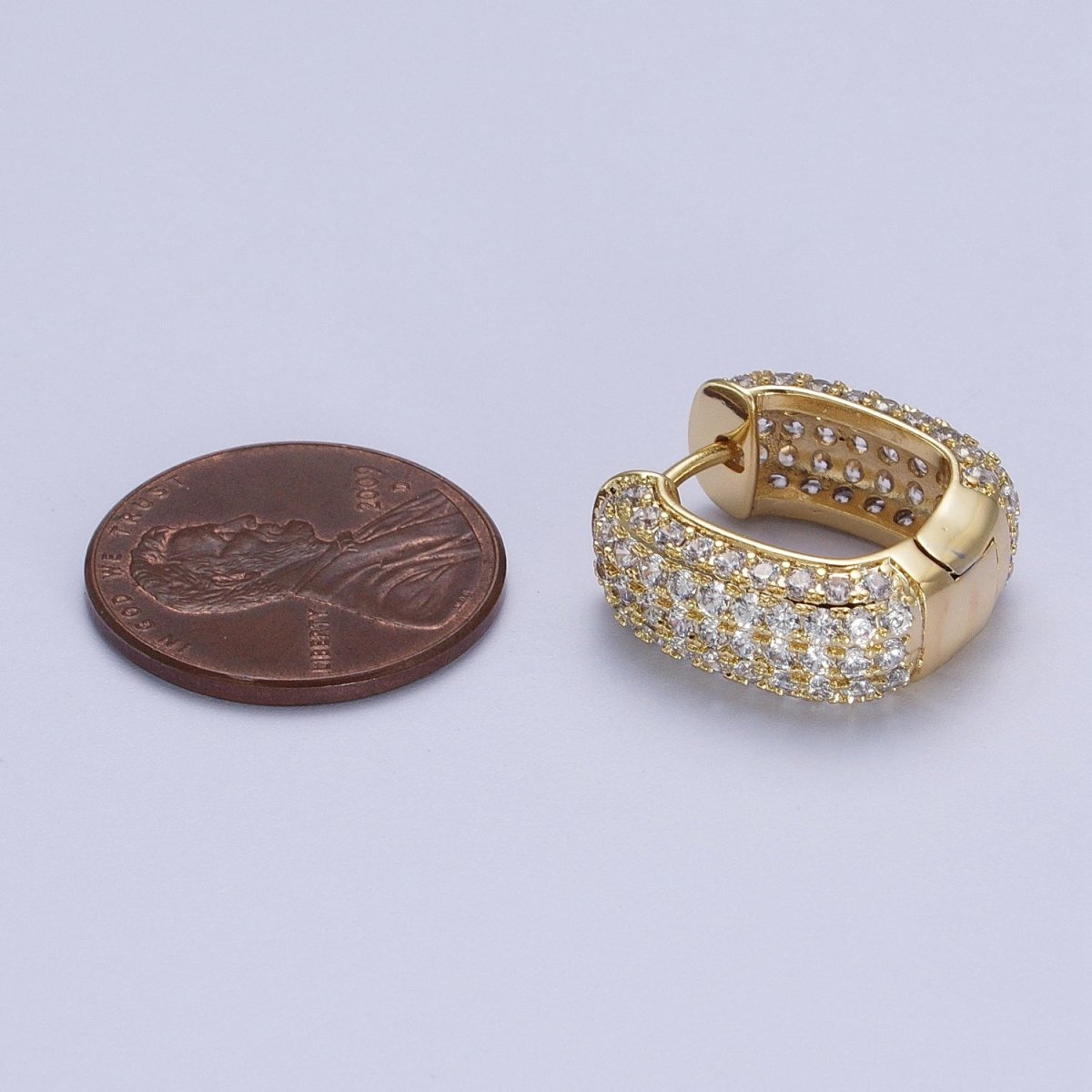 14K Gold Filled Double Sided Micro Paved CZ Wide Square Huggie Earrings | V-018