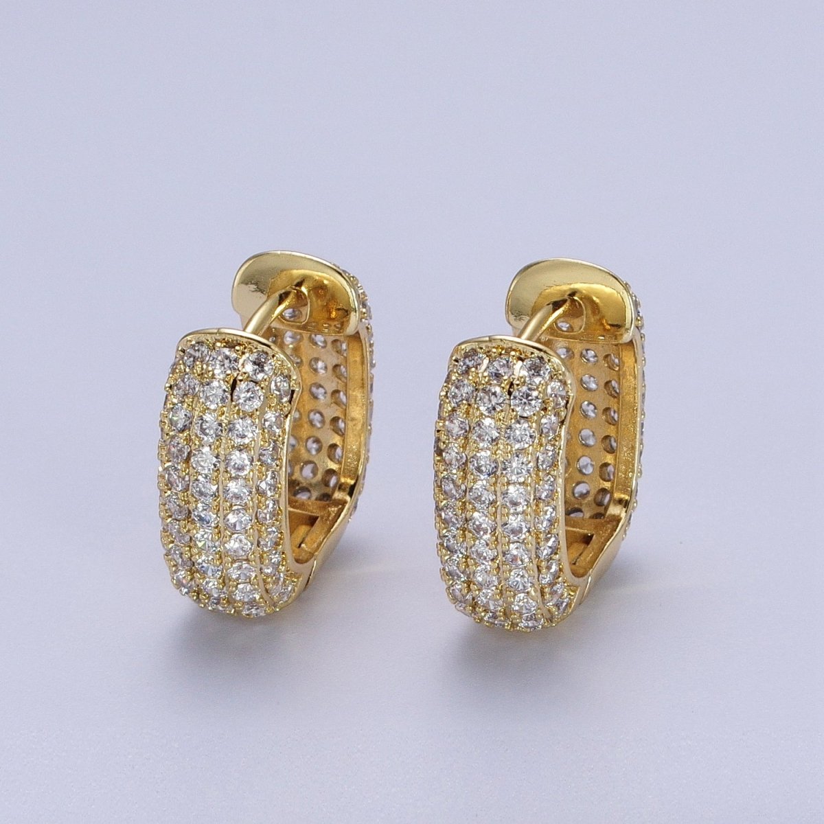 14K Gold Filled Double Sided Micro Paved CZ Wide Square Huggie Earrings | V-018