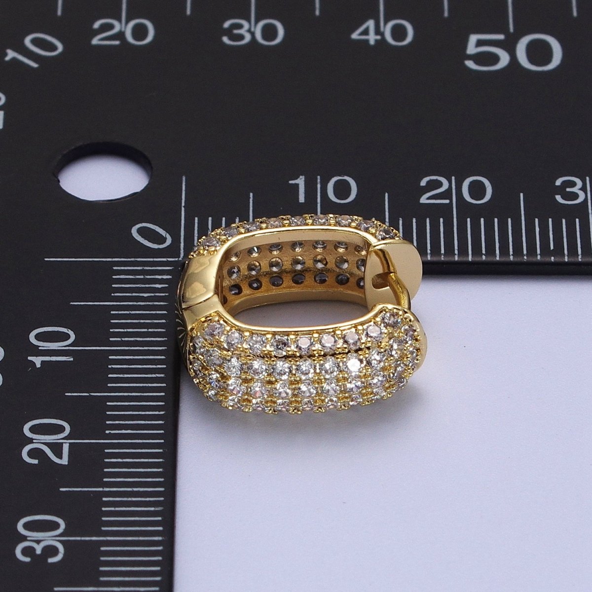 14K Gold Filled Double Sided Micro Paved CZ Wide Square Huggie Earrings | V-018