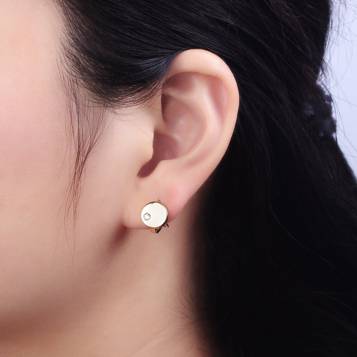 14K Gold Filled Double Sided Round Clear CZ Dotted 11mm Cartilage Huggie Earrings | AD1463