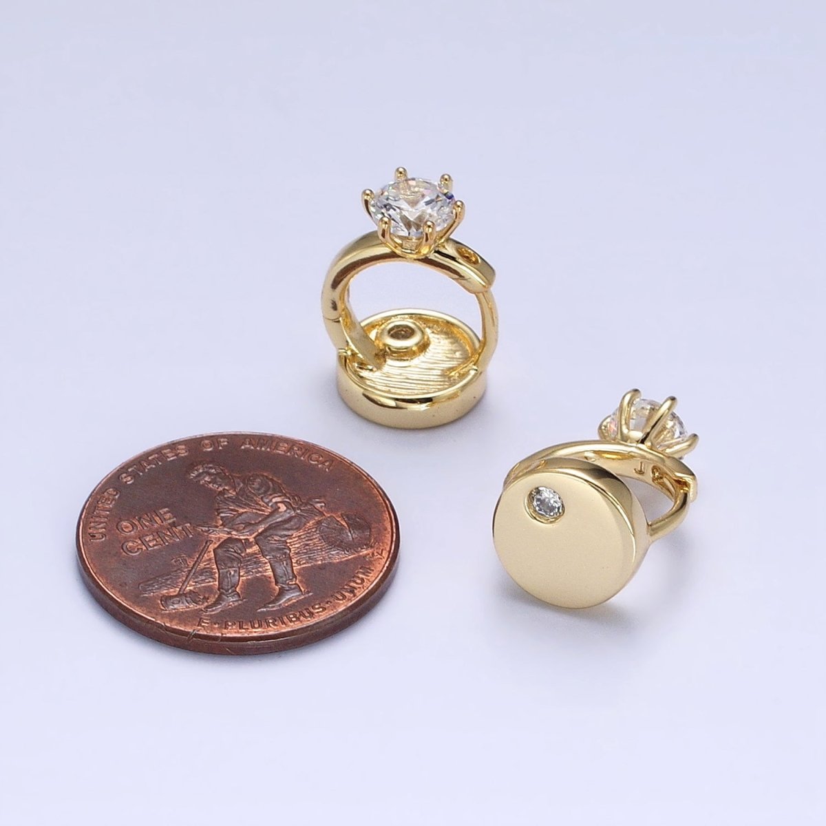14K Gold Filled Double Sided Round Clear CZ Dotted 11mm Cartilage Huggie Earrings | AD1463