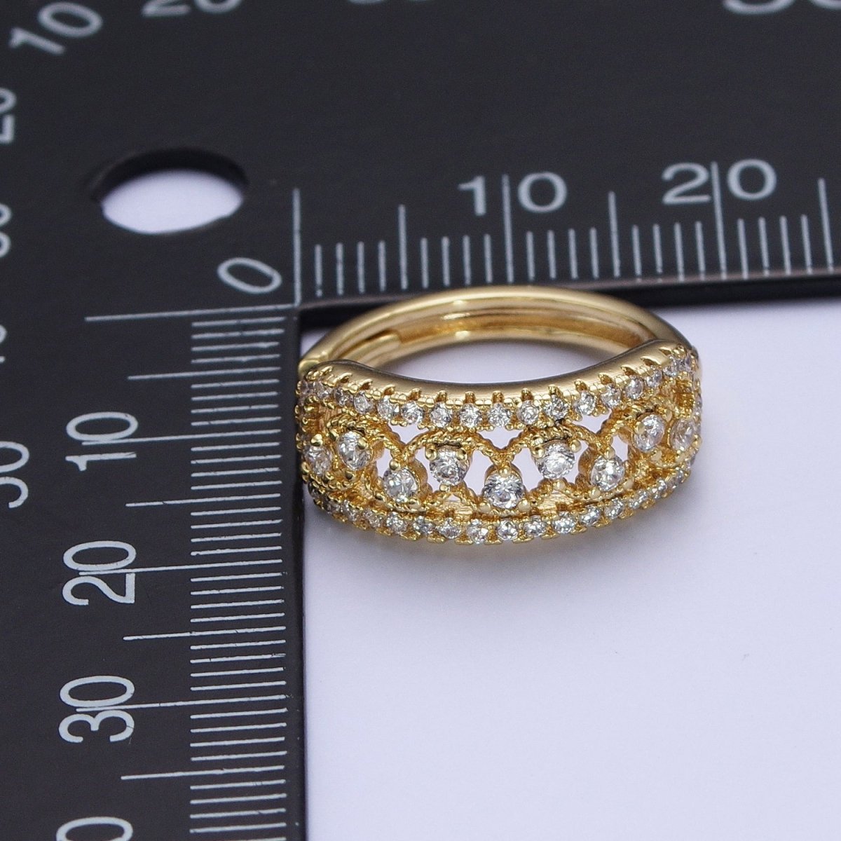 14K Gold Filled Elaborate Micro Paved Cubic Zirconia Wide Huggie Hoop Earrings | AD-560