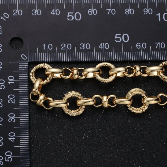 14k Gold Plated Fancy Chain by Yard, Link Cable Double Eternity Chain Wholesale bulk Chain Jewelry Making | ROLL-307