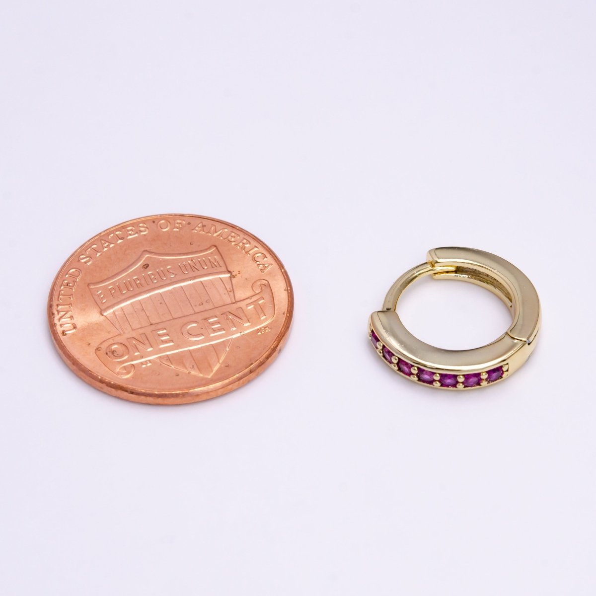 14K Gold Filled Fuchsia Micro Paved CZ 12mm Cartilage Huggie Earrings | AE580
