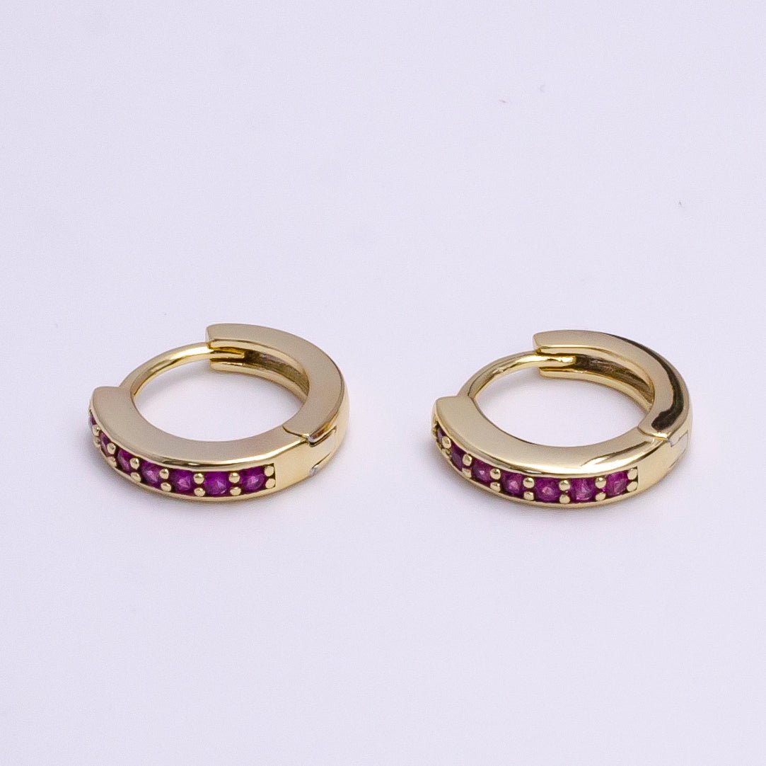 14K Gold Filled Fuchsia Micro Paved CZ 12mm Cartilage Huggie Earrings | AE580