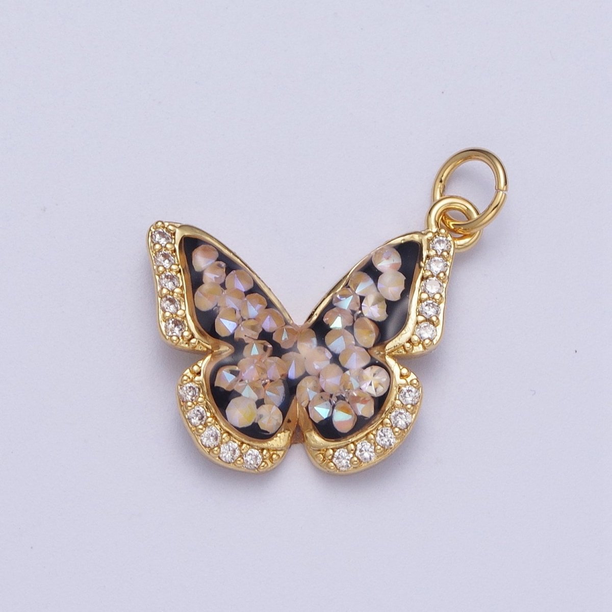 14K Gold Filled Green, Pink, Purple, Blue AB Micro Paved CZ Monarch Butterfly Charm in Gold & Silver | W77 - W780