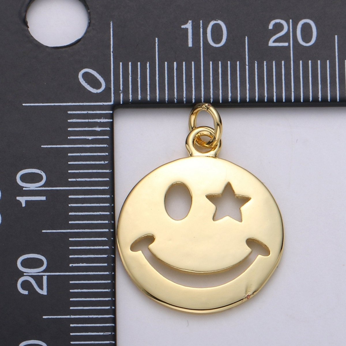 14k Gold Filled Happy Face Charm, Gold emoji charm 25x20mm Star Smile Charm Pendant Smiley face charms for Necklace Earring Bracelet Supply D-665