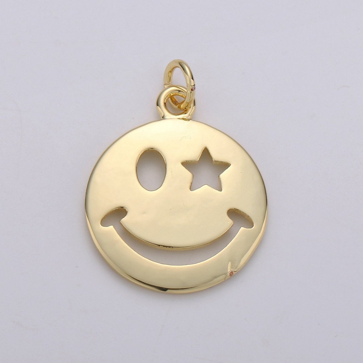 14k Gold Filled Happy Face Charm, Gold emoji charm 25x20mm Star Smile Charm Pendant Smiley face charms for Necklace Earring Bracelet Supply D-665
