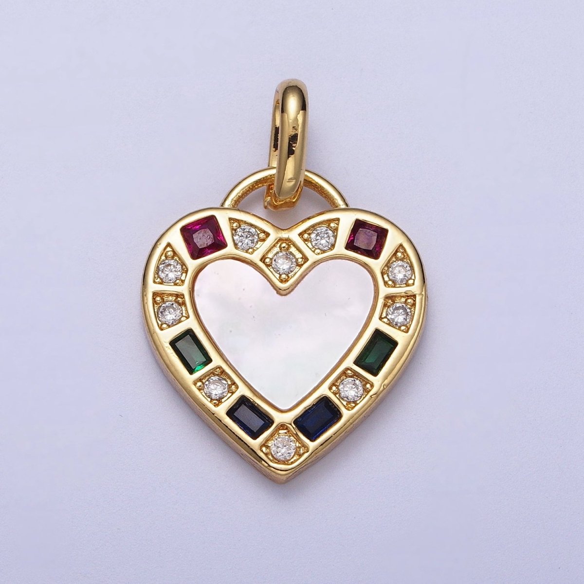 14K Gold Filled Heart Love Multicolor CZ Shell Pearl Pendant  I-580