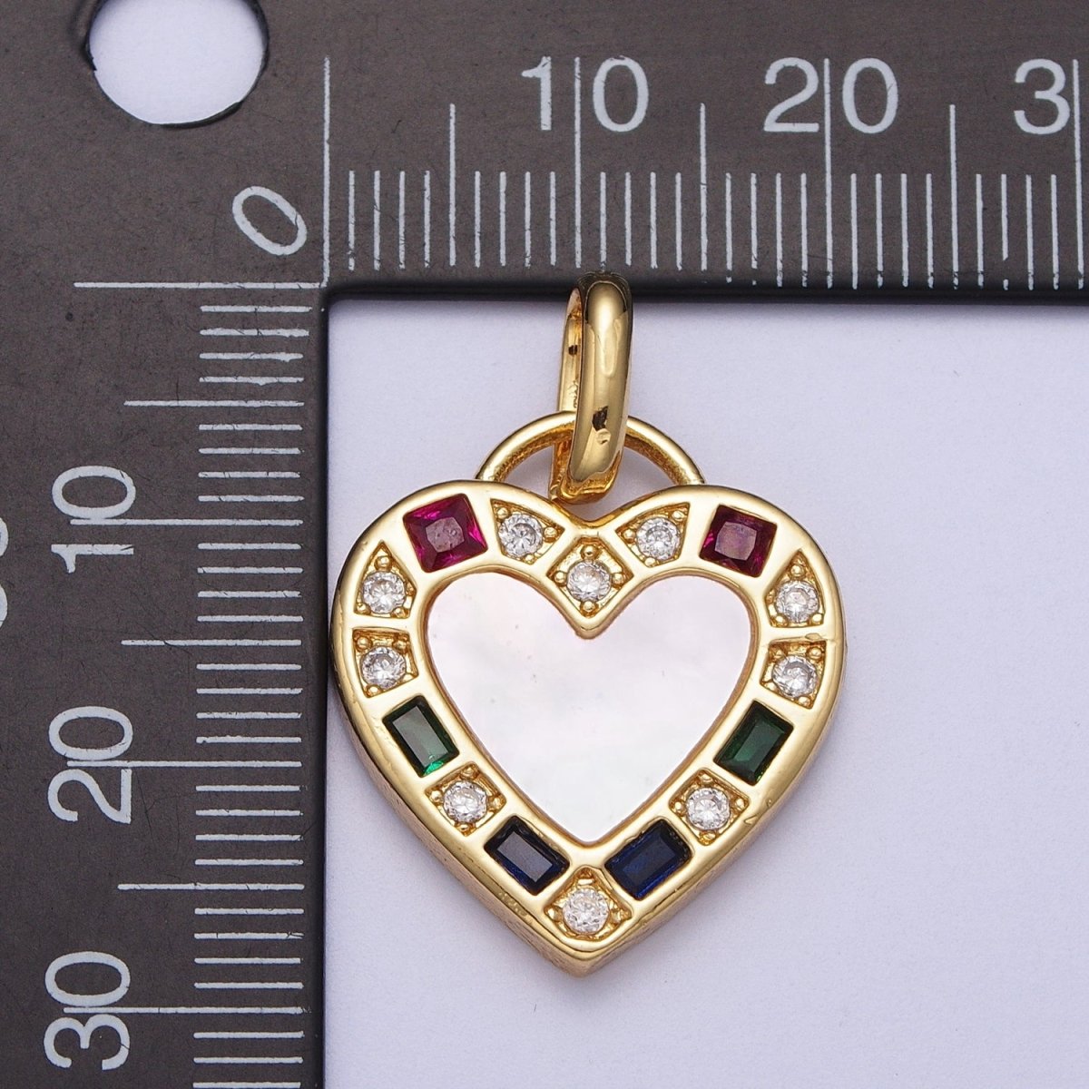14K Gold Filled Heart Love Multicolor CZ Shell Pearl Pendant  I-580