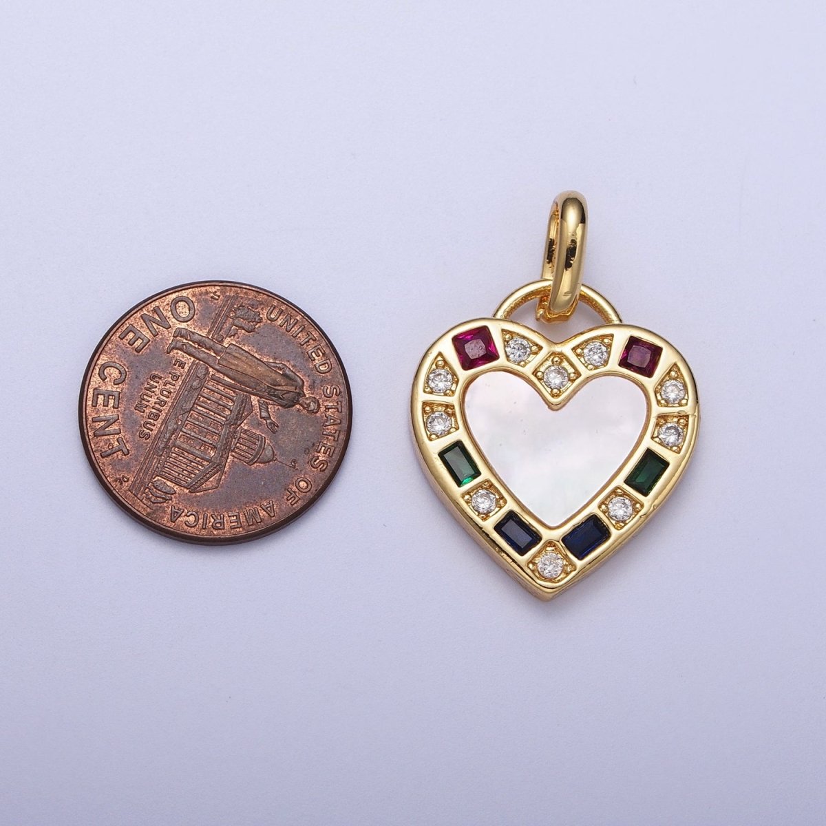 14K Gold Filled Heart Love Multicolor CZ Shell Pearl Pendant  I-580