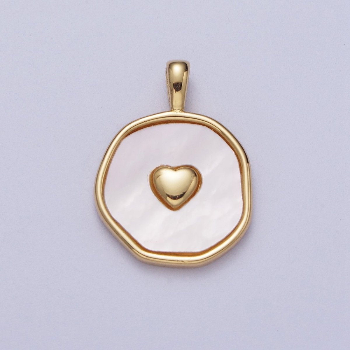 14K Gold Filled Heart Love Shell Pearl, Abalone Round Pendant I-546