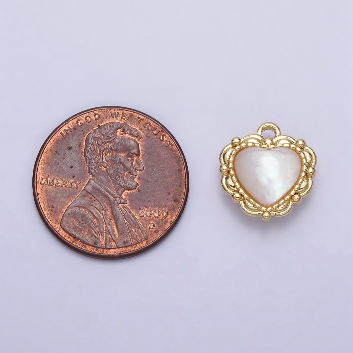 14K Gold Filled Heart Shell Pearl Artisan Charm | AC-1046