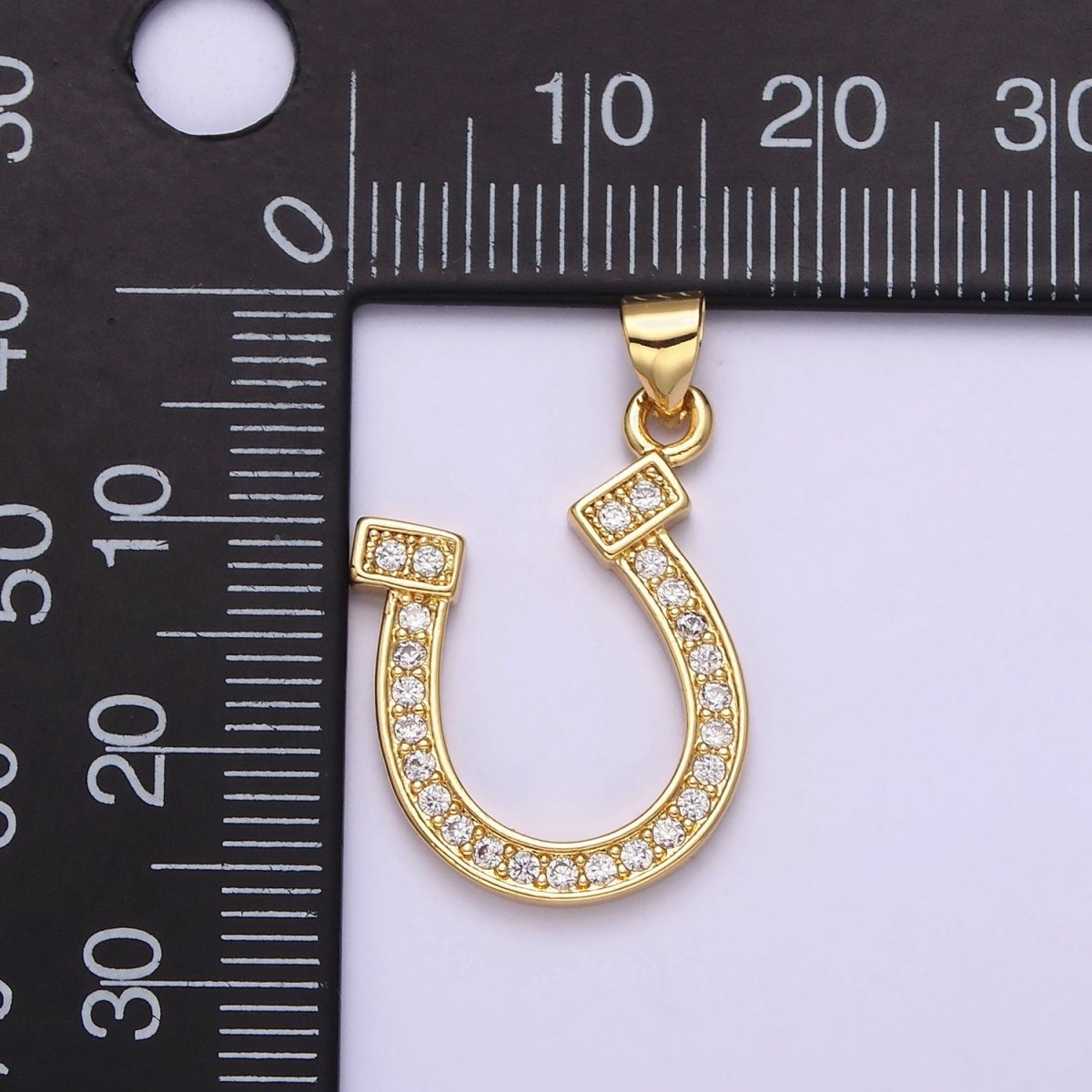 14K Gold Filled Lucky Horseshoe Micro Paved CZ Pendant | AA484