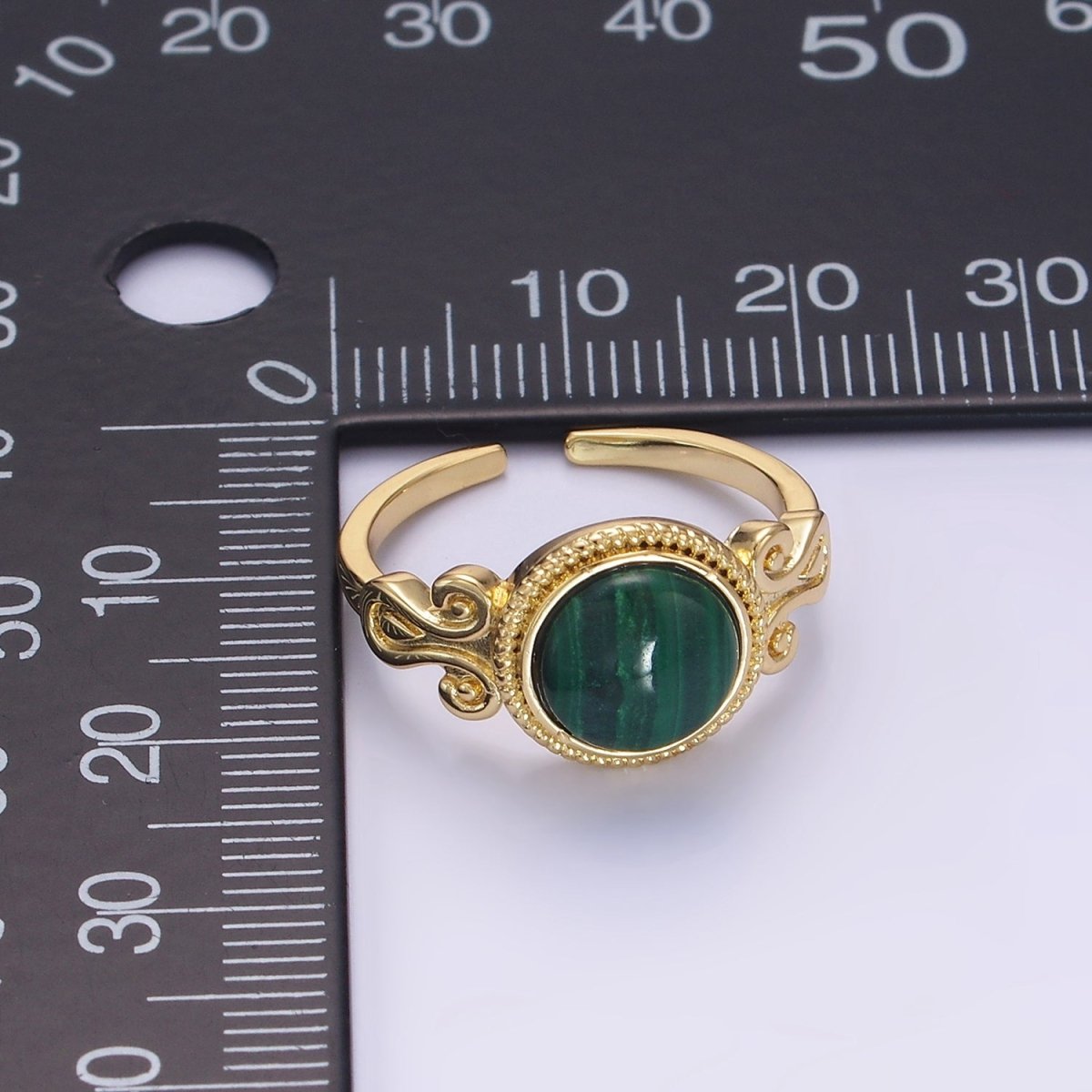14K Gold Filled Malachite Croissant Bezel Artisan Ring | O1342